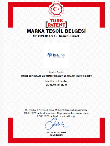 Bialine Türk Patent ve Marka Kurumu Marka Tescil Belgesi, Tescil No 2024 017727