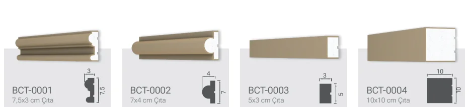 Çıtalar ürün modelleri, kodları ve teknik çizimleri