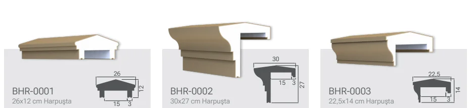 Harpuştalar ürün modelleri, kodları ve teknik çizimleri